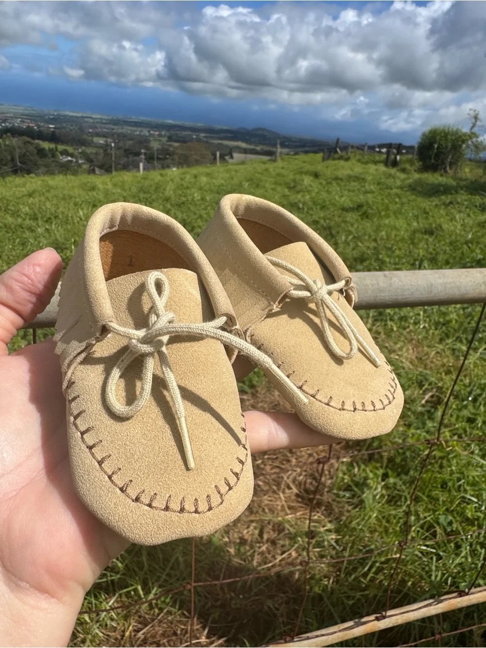 Vintage Stride Right Pre walke tan moccasins  Boy girl 2 months